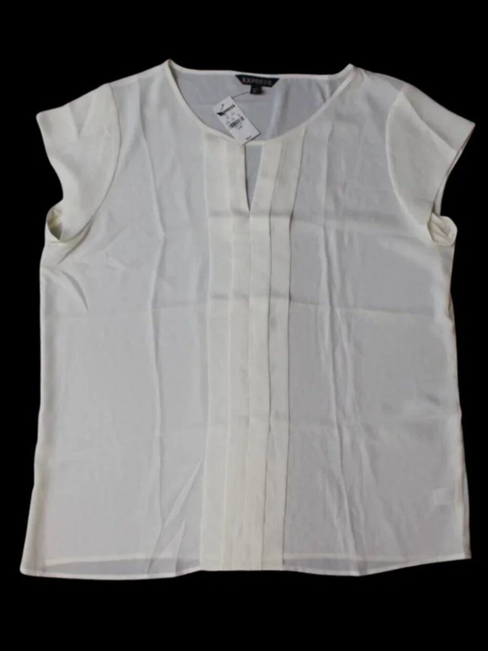 Express Womens Pleated Keyhole Neck Cap Sleeve Blouse White NWT Shirt Sz Lrg